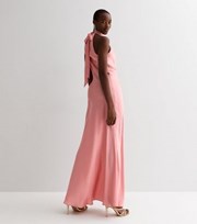 New Look Tall Pink Satin Halter Neck Tie Back Maxi Dress